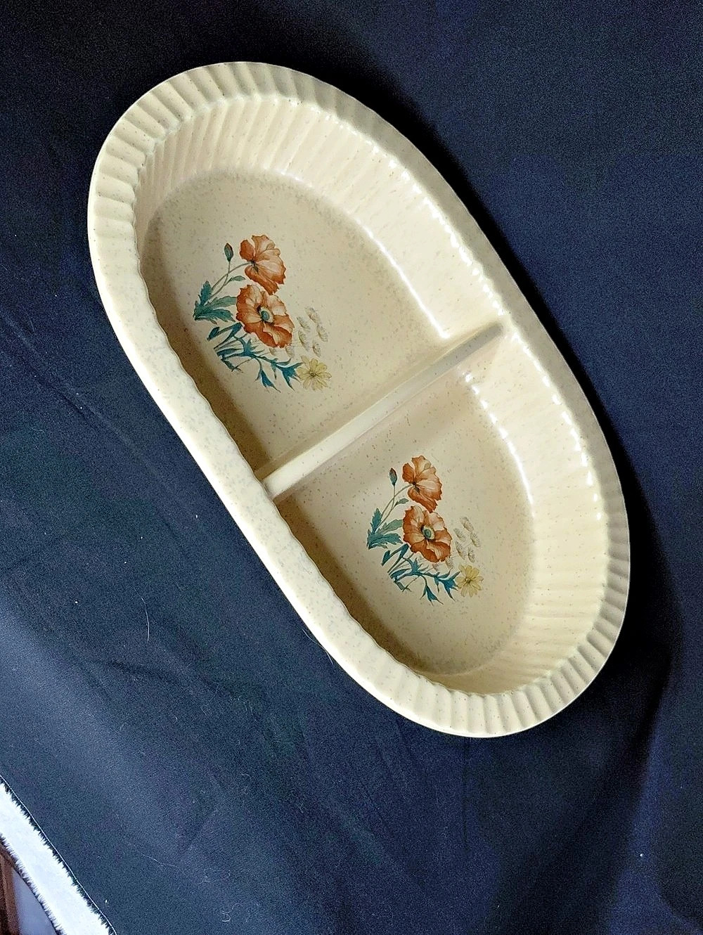 Treasure Craft USA Cream & Orange Floral Divided Serving Dish